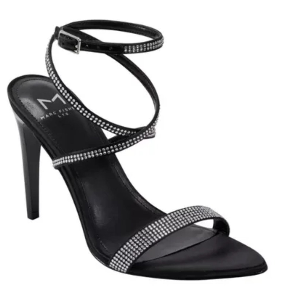 Marc Fisher LTD Black Rhinestone Strappy Stiletto Heels Size 8.5M Glam - Picture 4 of 11